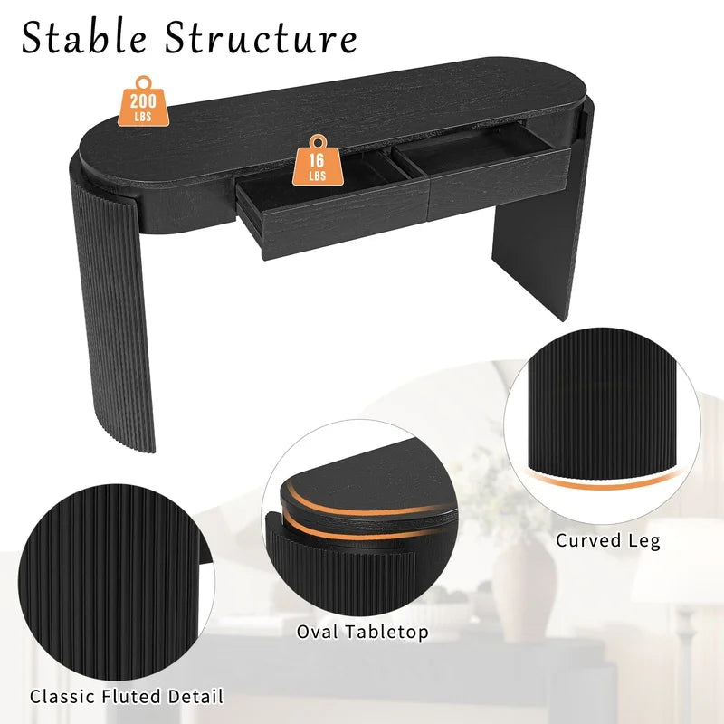 Black Entryway Table with Fluted Design
