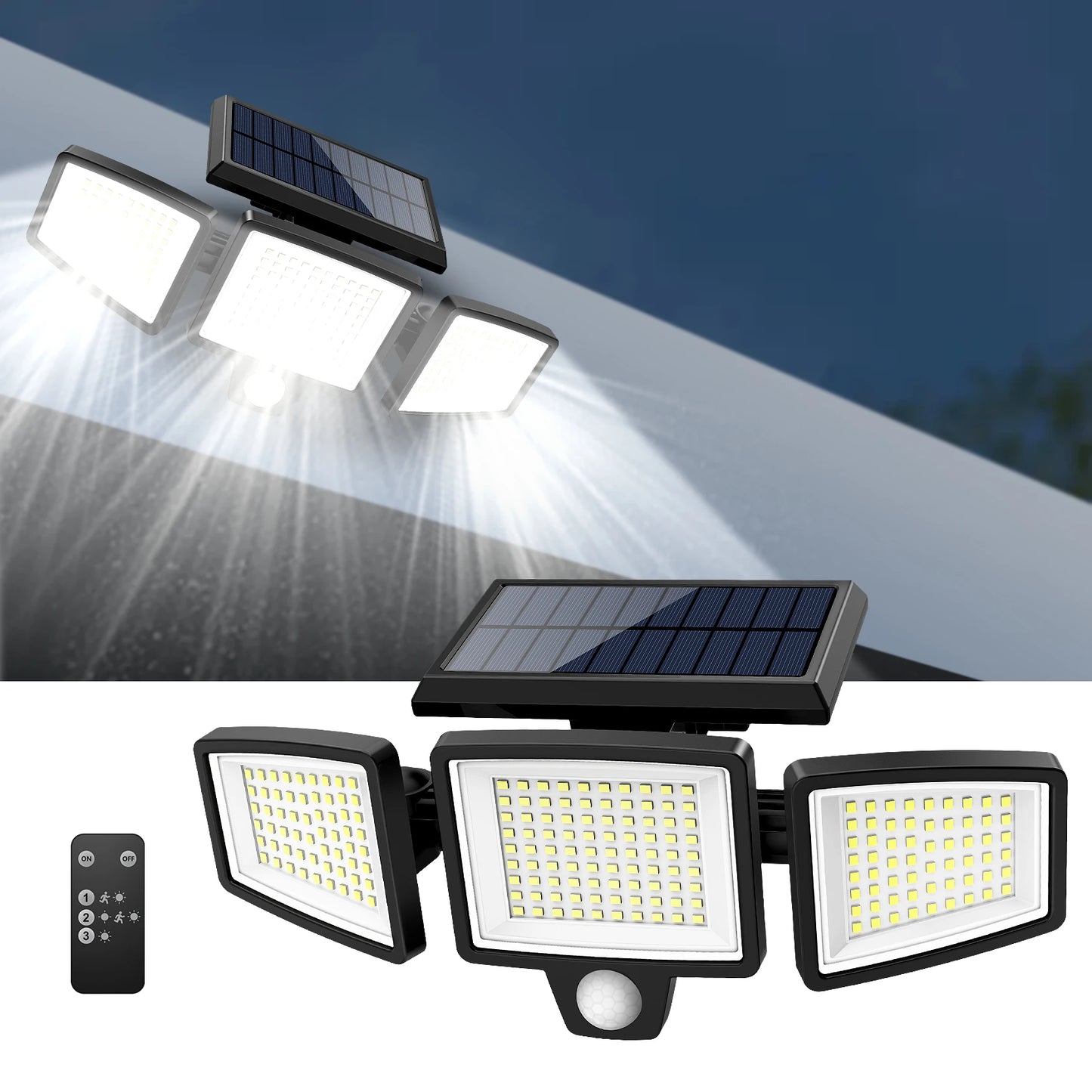 Outdoor Waterproof Solar Light with Motion Sensor 3-Head 200+ LEDs