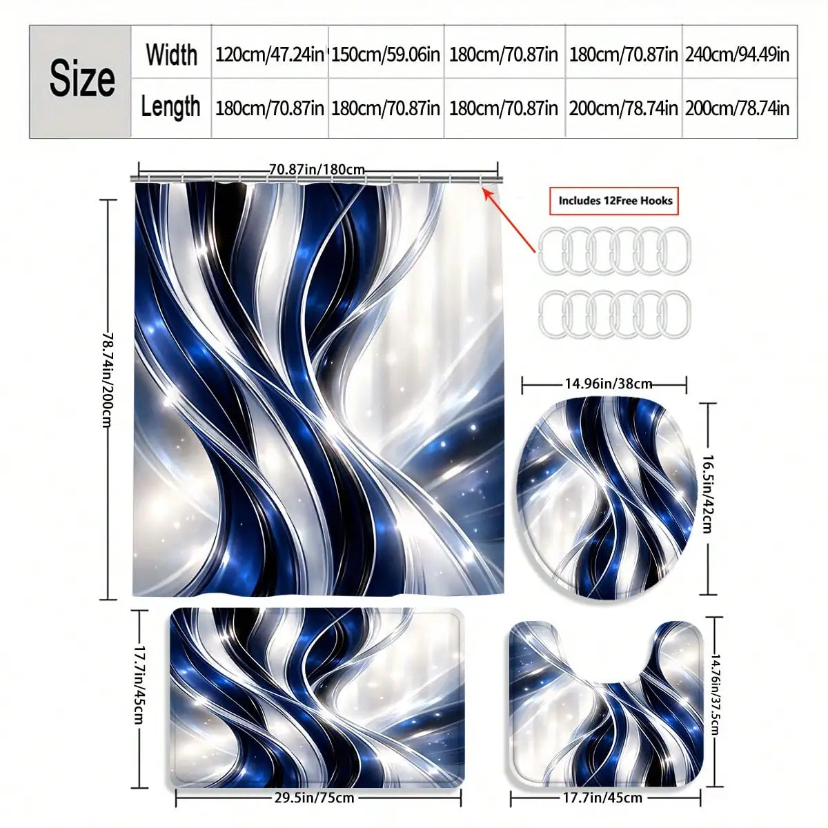Abstract Waves Shower Curtain Set