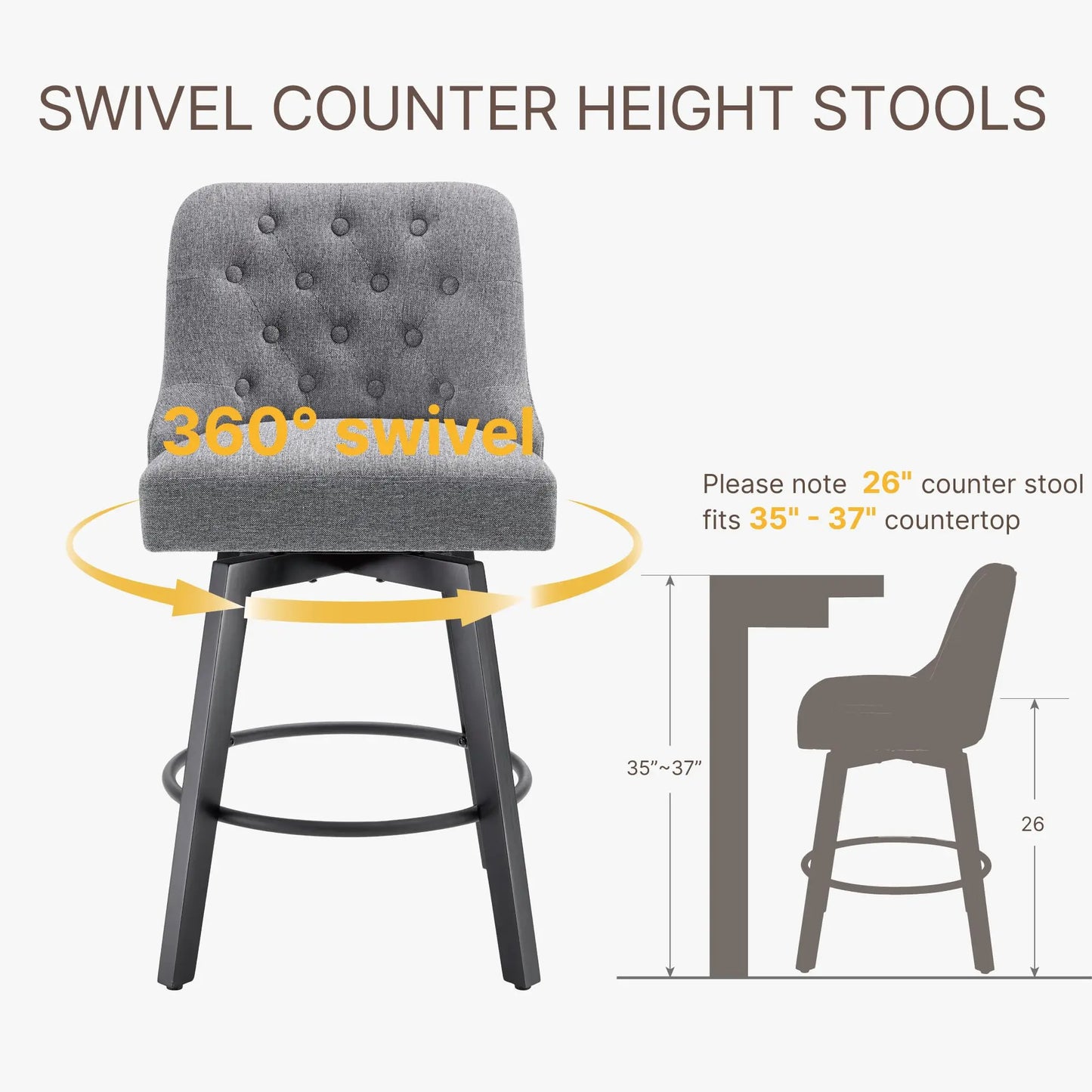 Gray Tufted Swivel Bar Stools Set Of 4