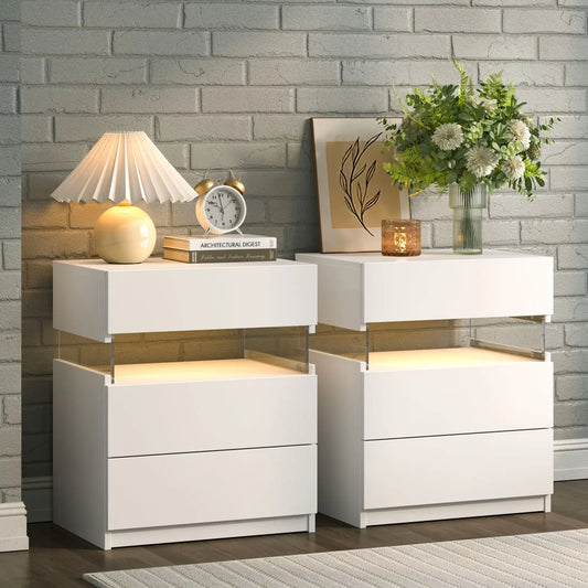 Bedside Tables Set with LED Lighting