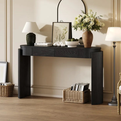 Black Entryway Table with Fluted Design