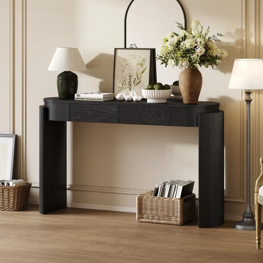 Black Entryway Table with Fluted Design