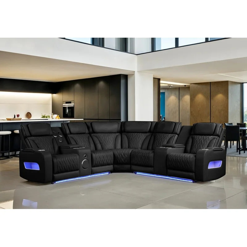 Black Leather Reclining Sectional Sofa