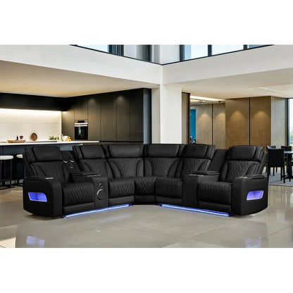 Black Leather Reclining Sectional Sofa