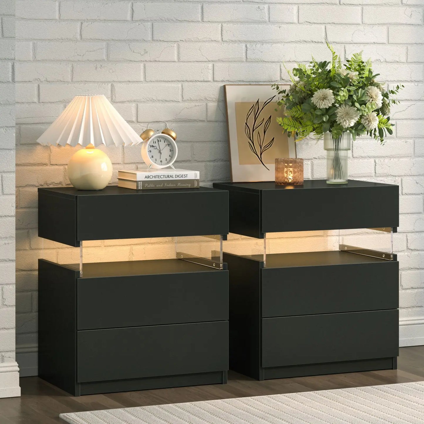 Bedside Tables Set with LED Lighting