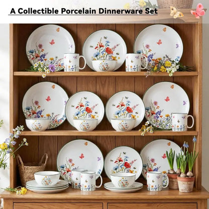 16 Pcs Wildflower Ceramic Dinnerware Set for 4