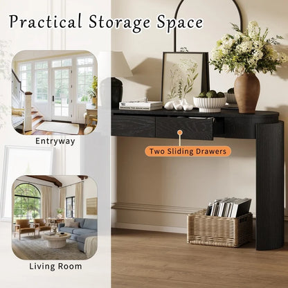 Black Entryway Table with Fluted Design