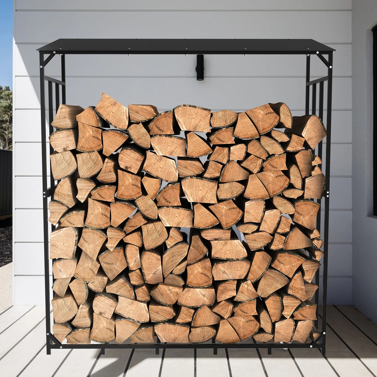 Heavy Duty Metal Firewood Rack with Top