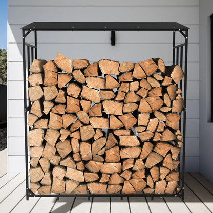 Heavy Duty Metal Firewood Rack with Top