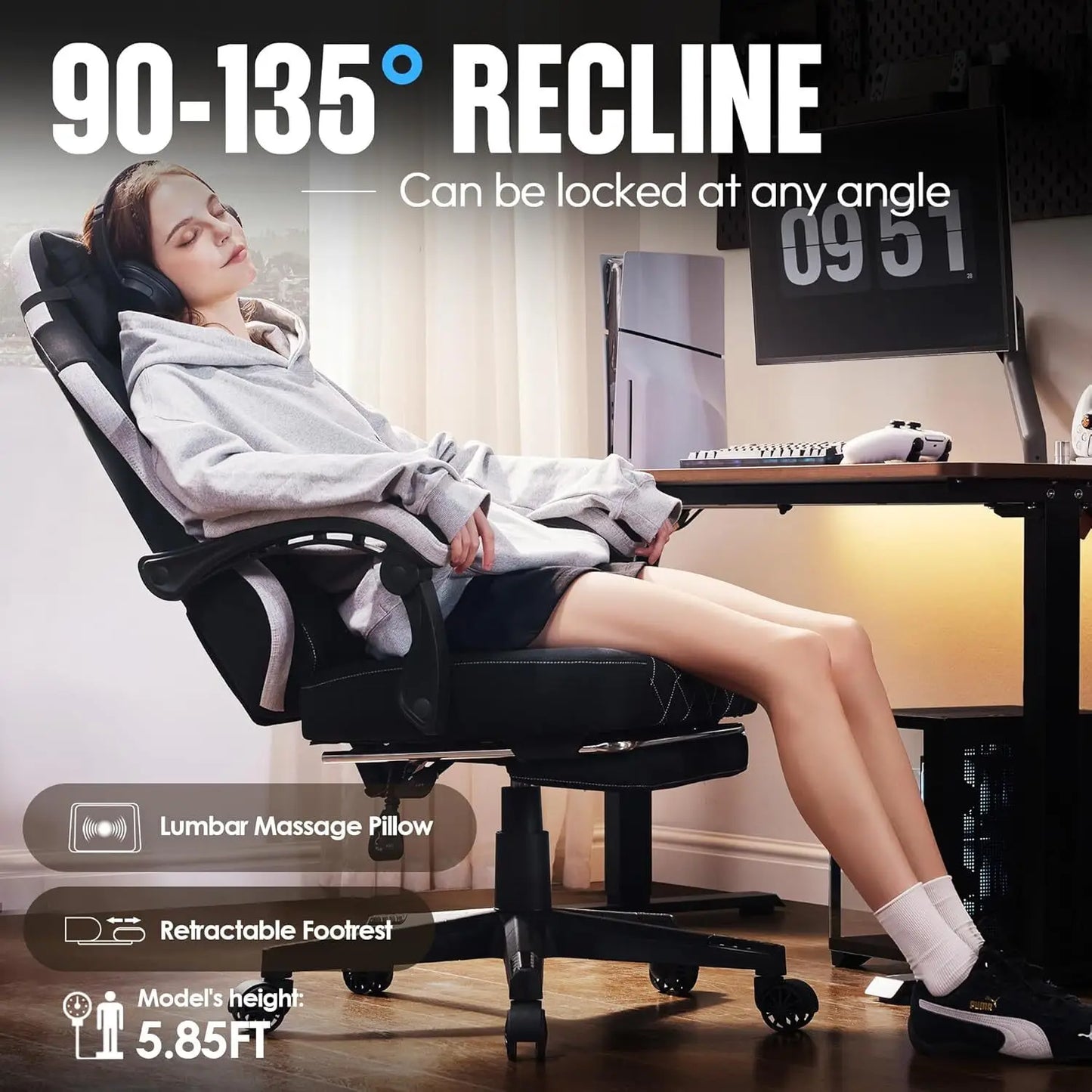 Fabric Gaming Chair with Footrest