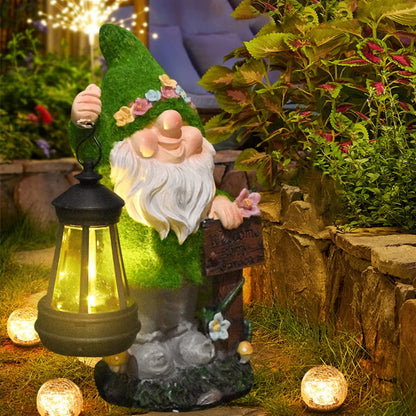 Flocking Gnome Statues with Solar Lantern