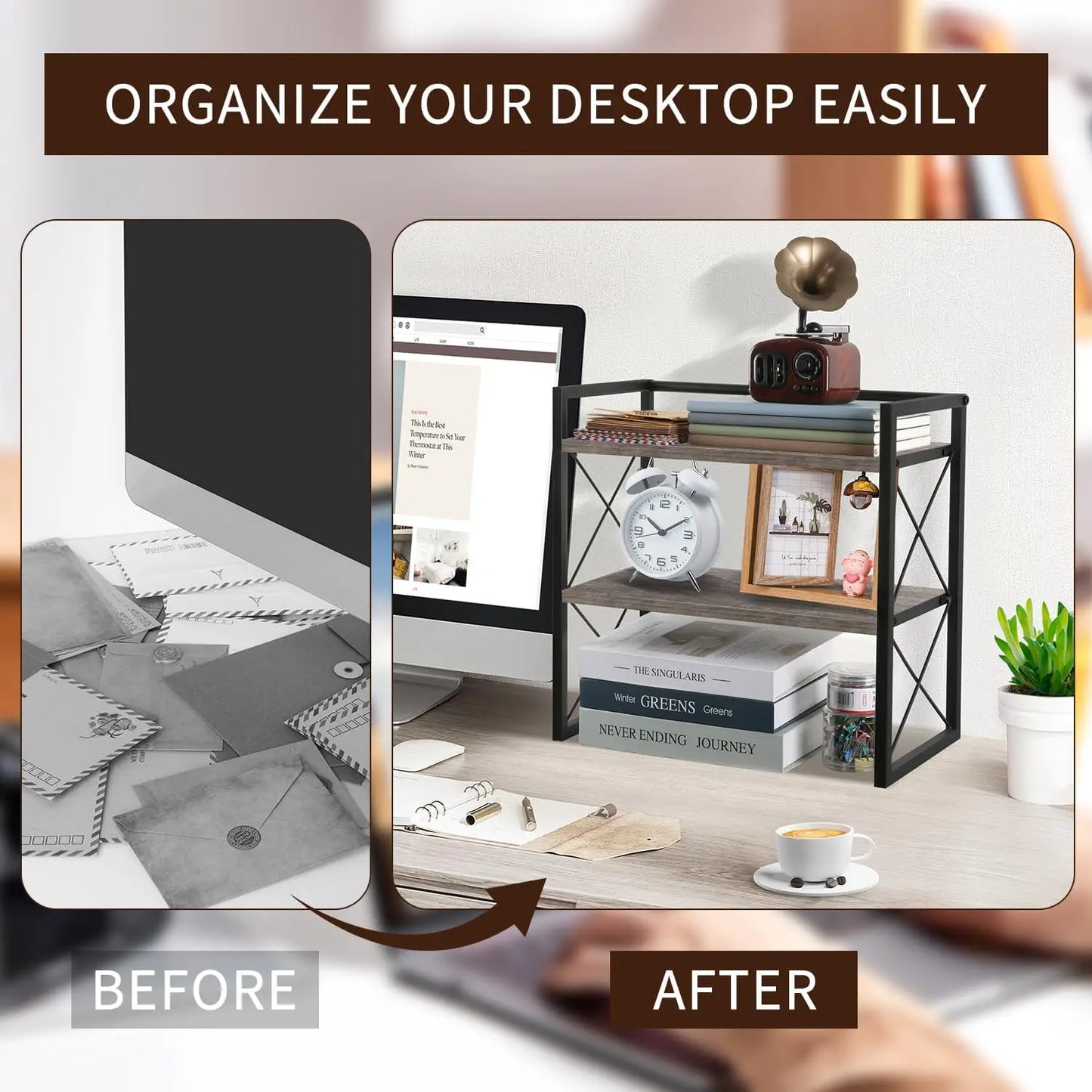 2-Tier Wood Desktop Shelf Organizer