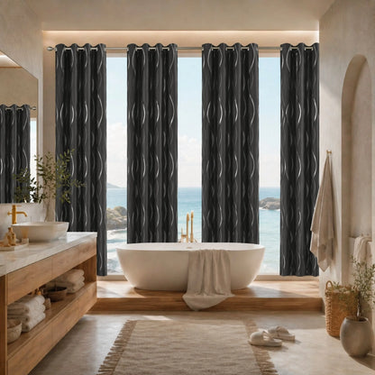 100% Blackout Curtains Silver Wave Foil Pattern