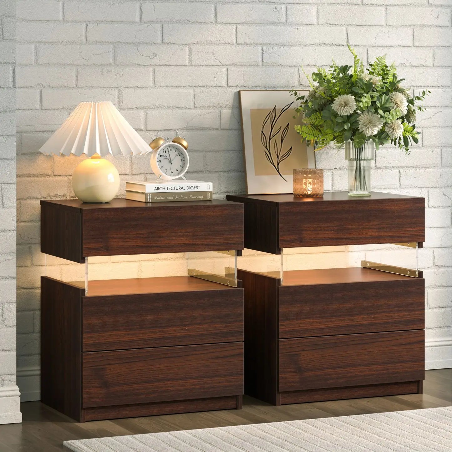 Bedside Tables Set with LED Lighting