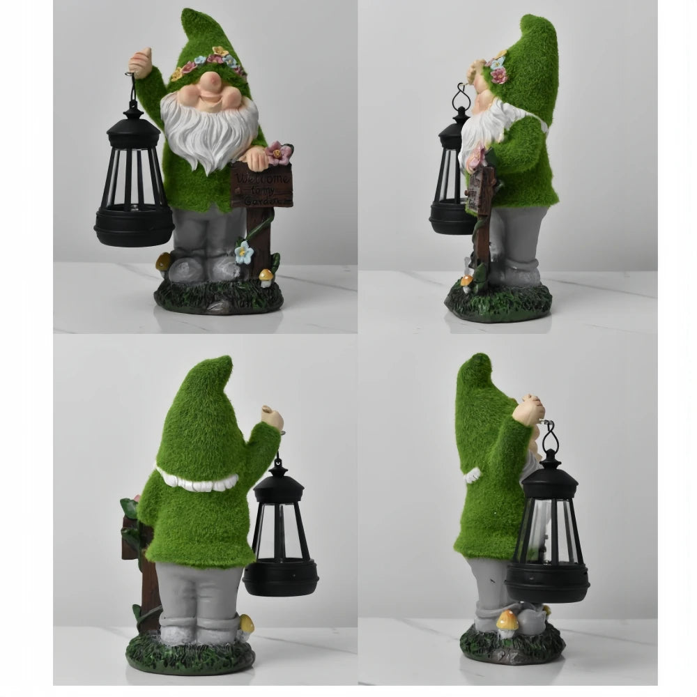 Flocking Gnome Statues with Solar Lantern