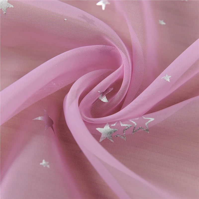 Hot Stamping Silver Stars Tulle Sheer Curtains