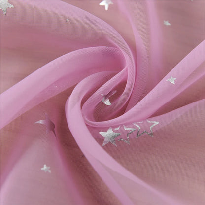 Hot Stamping Silver Stars Tulle Sheer Curtains