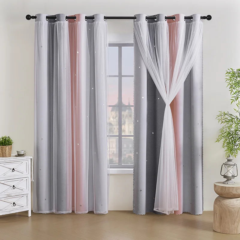 Rainbow Hollow-Out Star Blackout Curtains