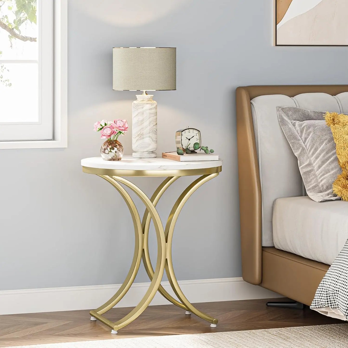 Modern Faux Marble White and Gold End Table