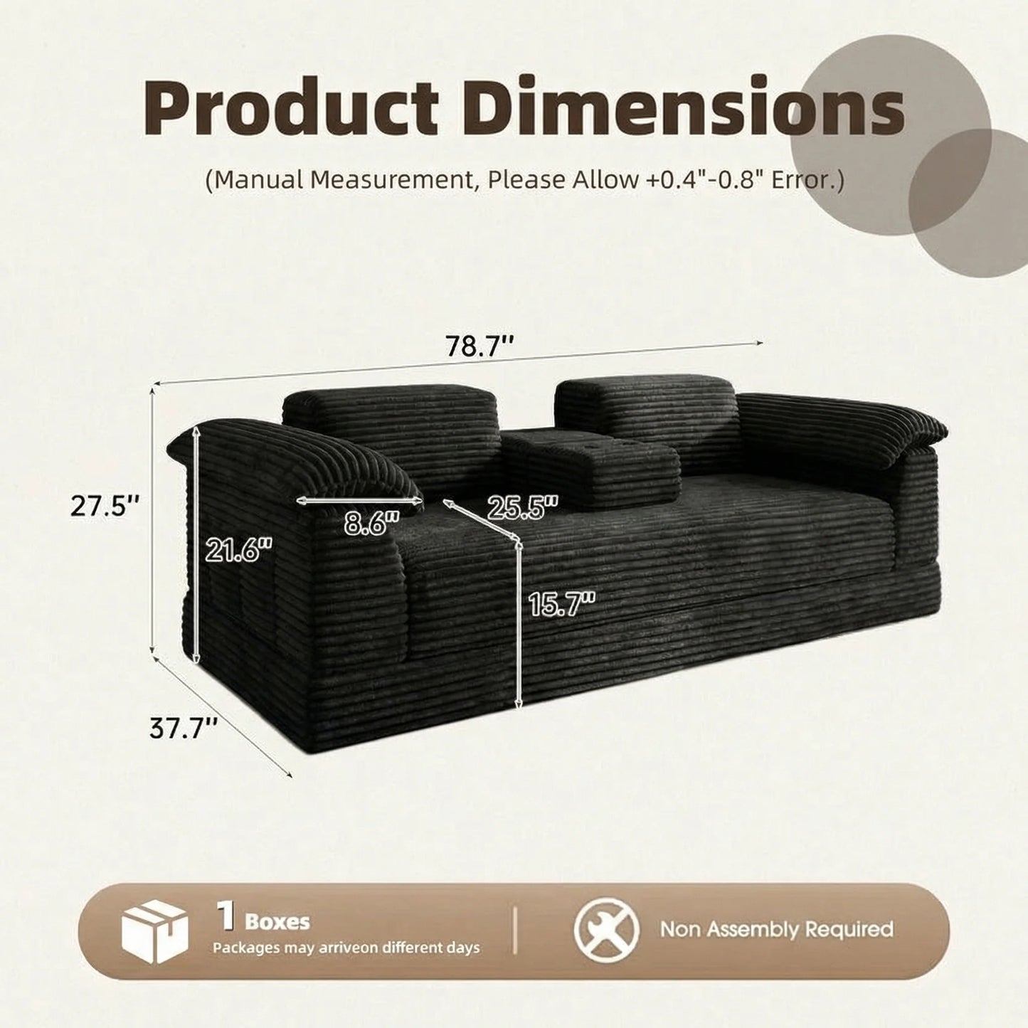 Oversized Black Striped Corduroy Sofa