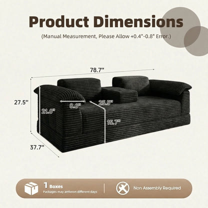 Oversized Black Striped Corduroy Sofa