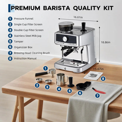 Stainless Steel Espresso Maker With Grinder