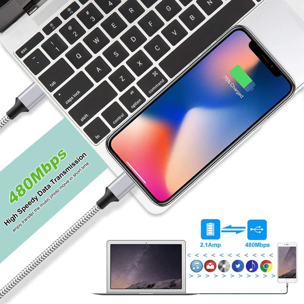 3pcs Nylon Braided Fast Charging Cables Phone Charger