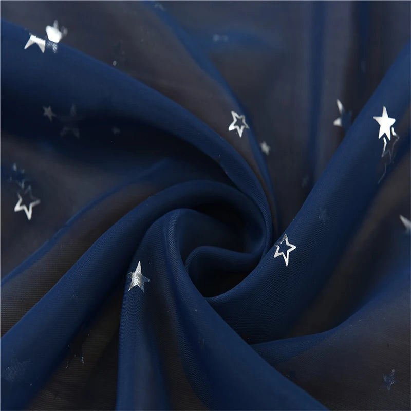 Hot Stamping Silver Stars Tulle Sheer Curtains
