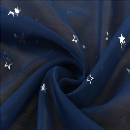Hot Stamping Silver Stars Tulle Sheer Curtains
