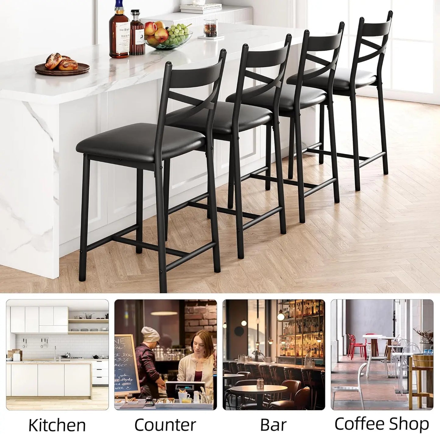 Black Bar Stools Set of 4