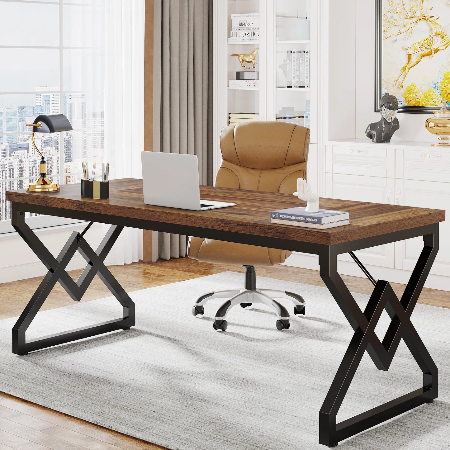 Executive Desk with Extra Thickened Tabletop & Metal Frame