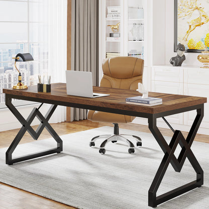 Executive Desk with Extra Thickened Tabletop & Metal Frame