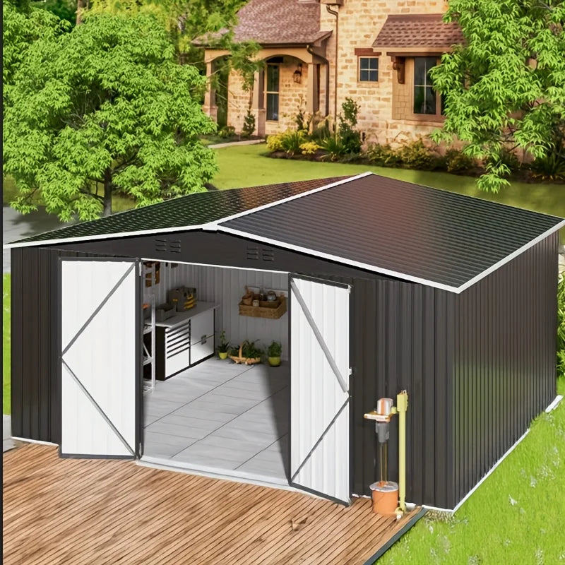 Outdoor Metal Storage Heavy-Duty Frame Shed w/ Lockable Door