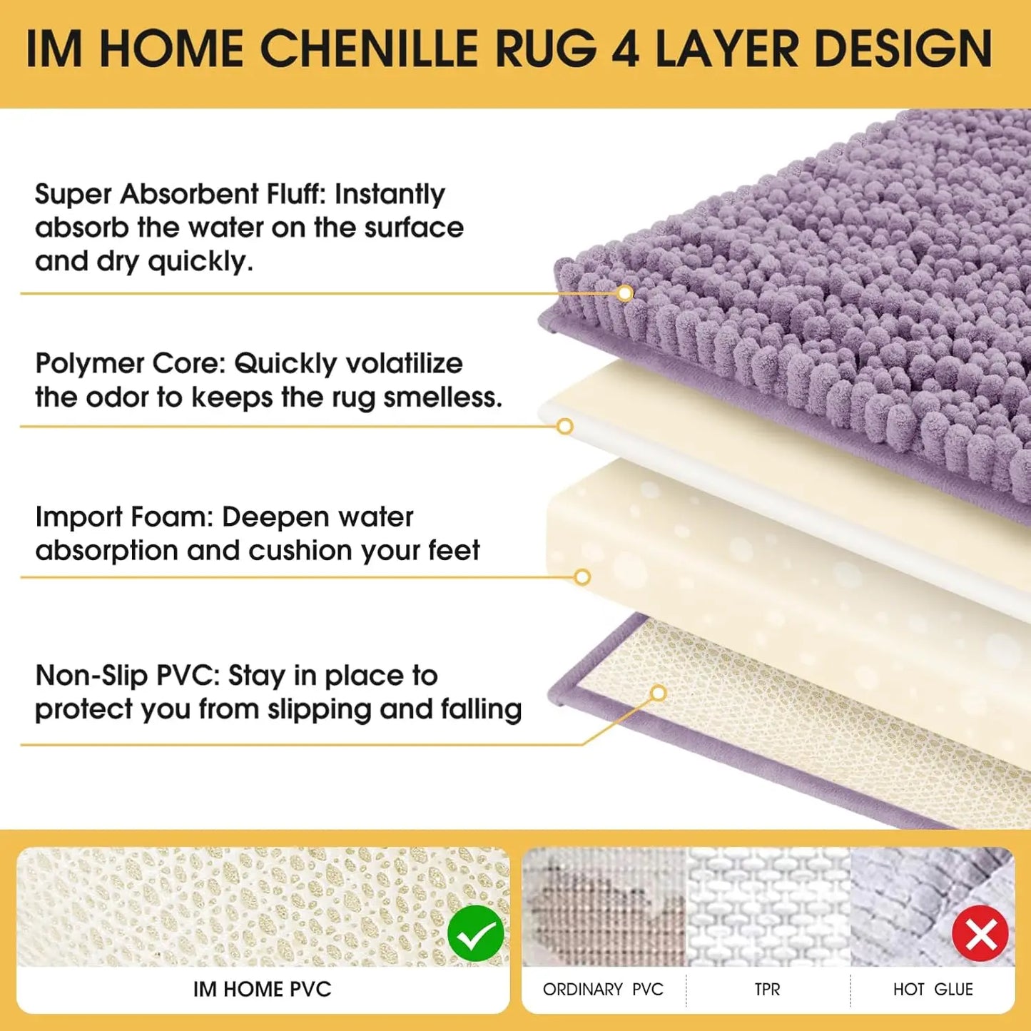 Lavender 3-Piece Ultra Soft Thick Absorbent Mats