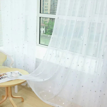 Hot Stamping Silver Stars Tulle Sheer Curtains