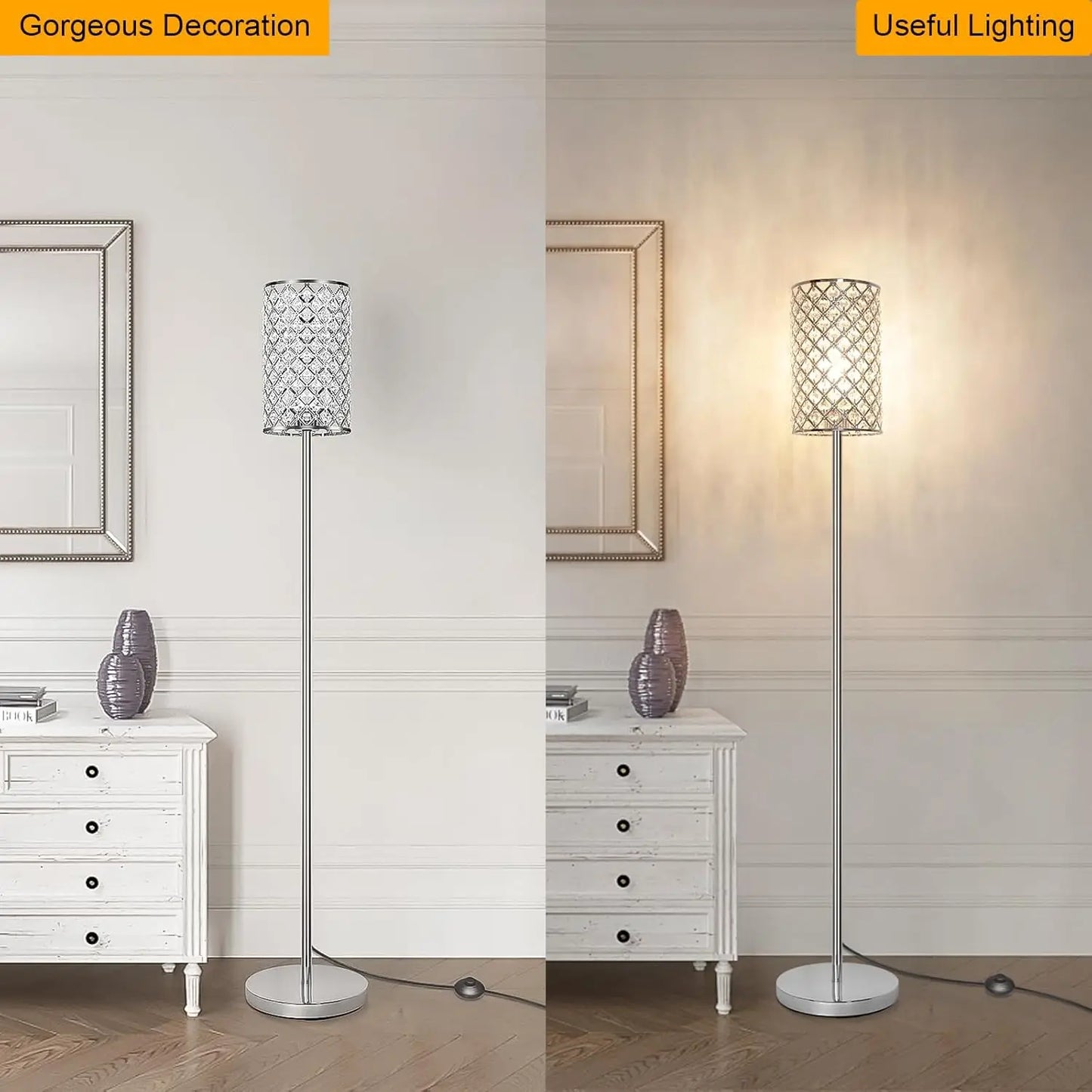 Modern Crystal Floor Lamp with Elegant Shade