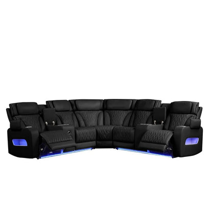 Black Leather Reclining Sectional Sofa