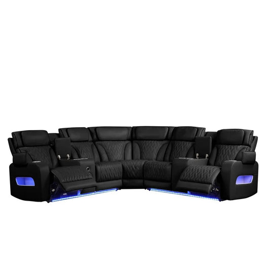 Black Leather Reclining Sectional Sofa