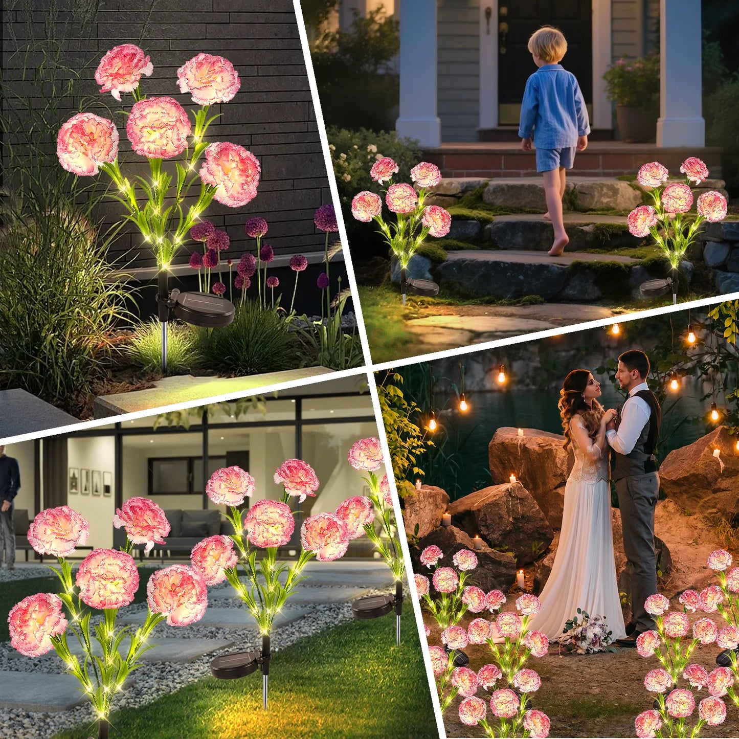 2pc Carnation Flower Solar Light