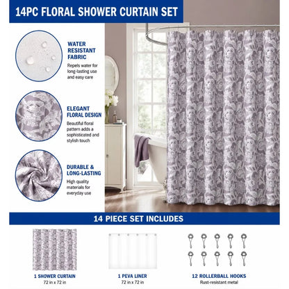 Purple Floral Shower Curtain Set