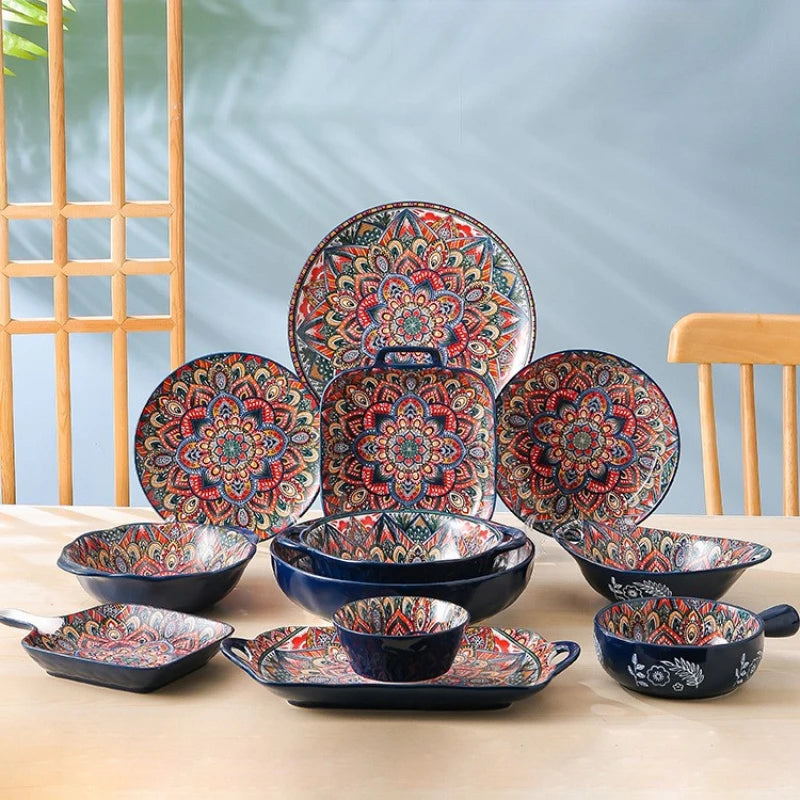 New Bohemian Style Ceramic Household Dishes Set