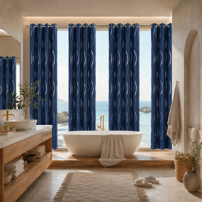 100% Blackout Curtains Silver Wave Foil Pattern