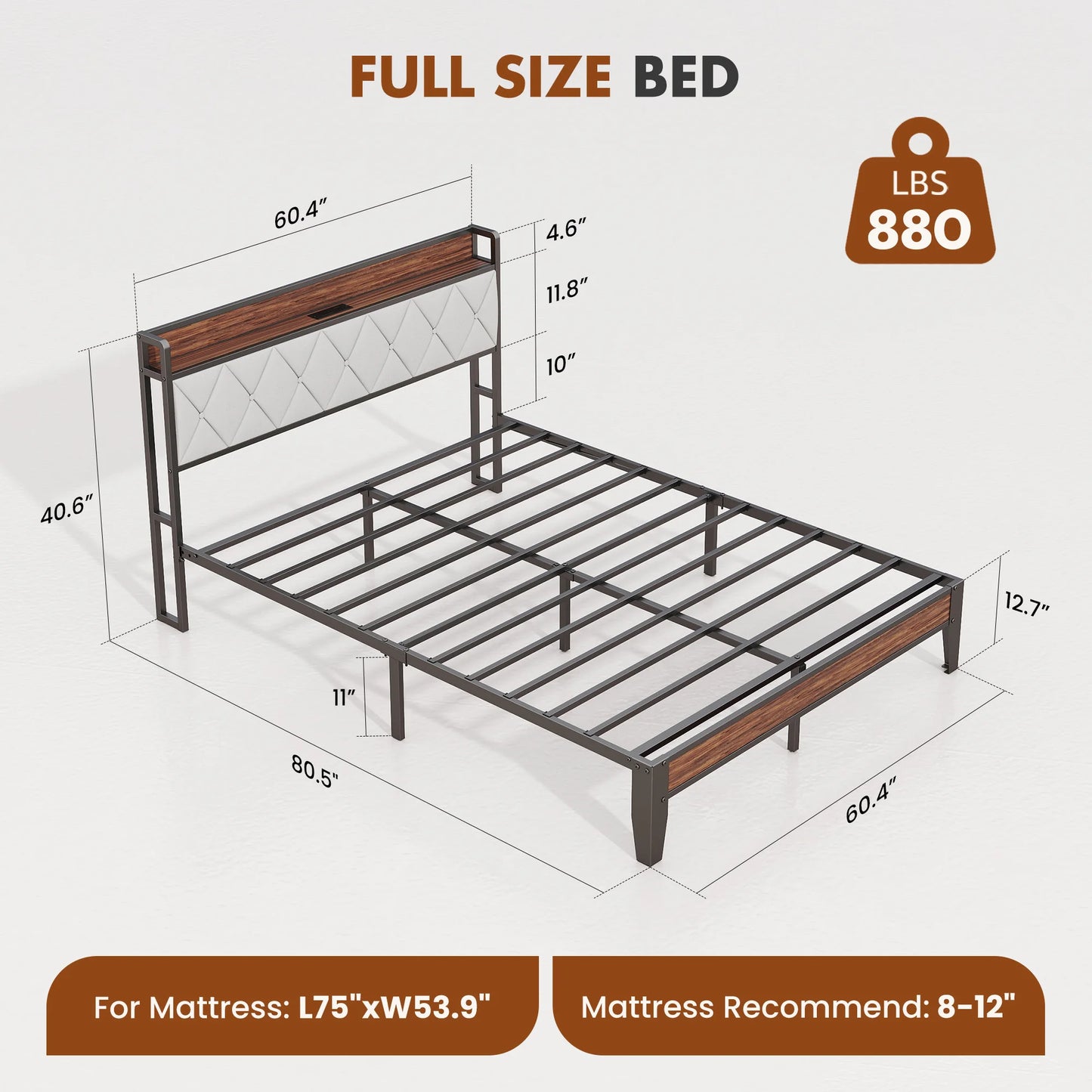 Heavy Duty Metal Bed Frame with Headboard