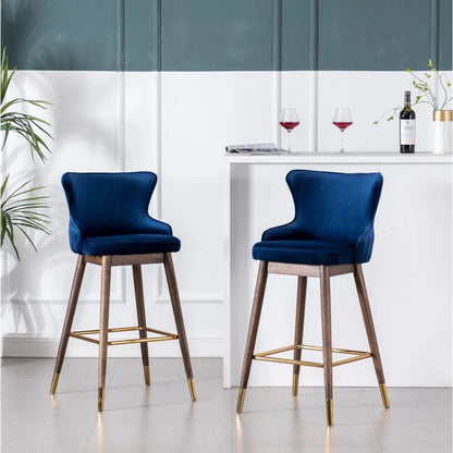Blue Fabric Wingback Bar Stools Set of 2