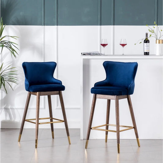 Blue Fabric Wingback Bar Stools Set of 2
