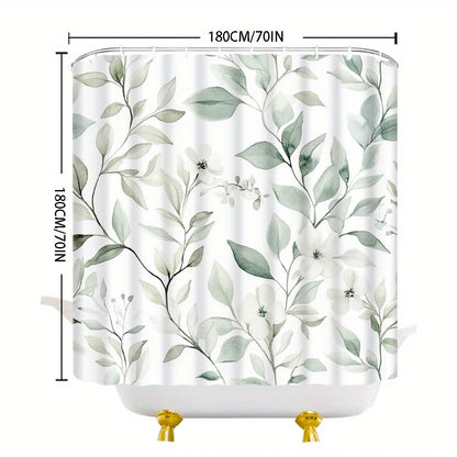 Floral Polyester Bathroom Curtain with Hooks