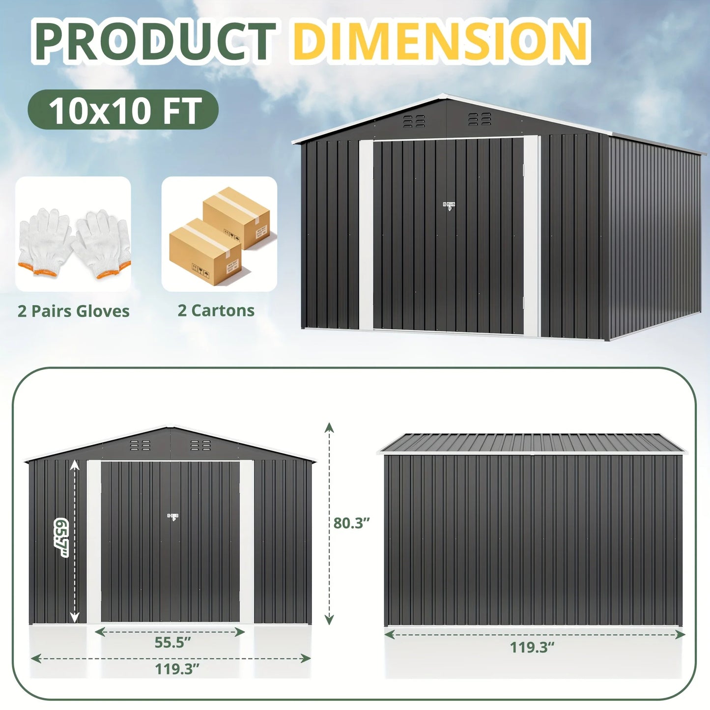 Outdoor Metal Storage Heavy-Duty Frame Shed w/ Lockable Door