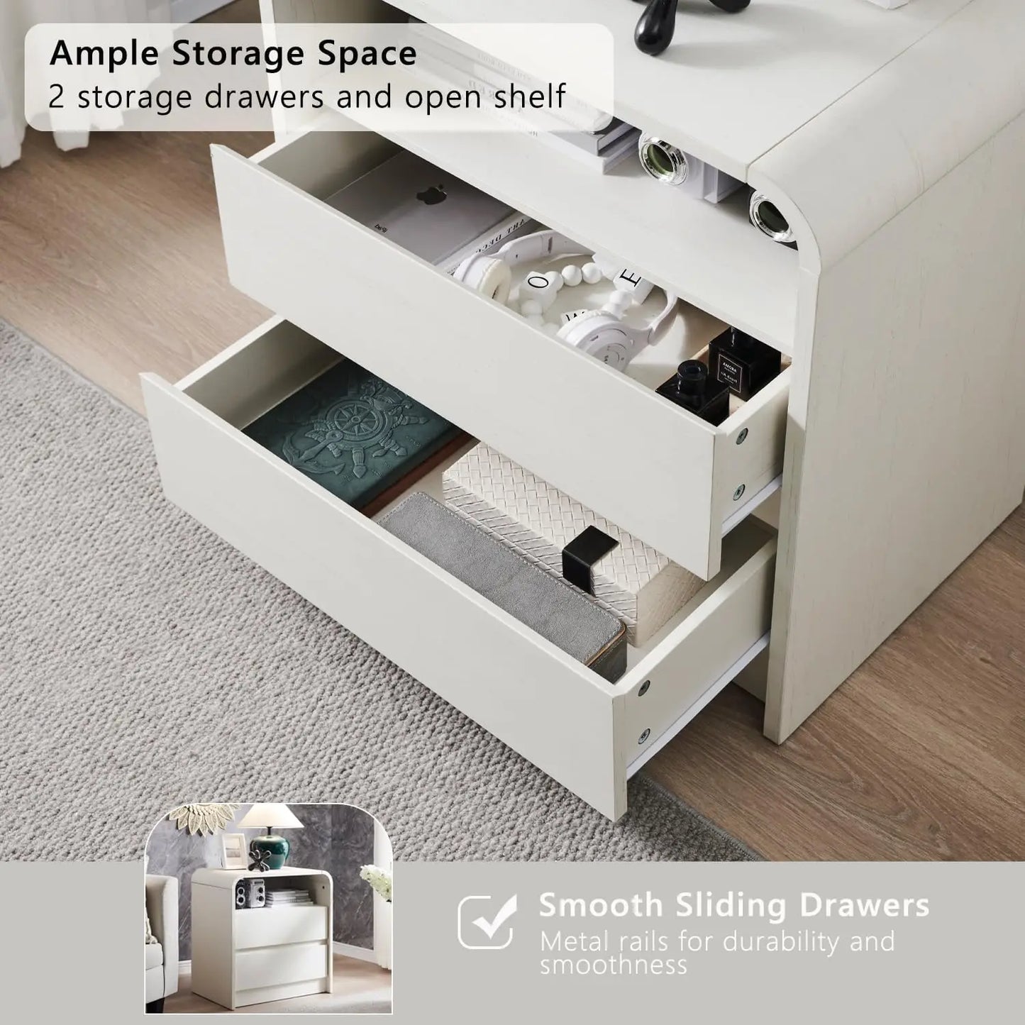 Tall Modern Nightstand with Charging Station