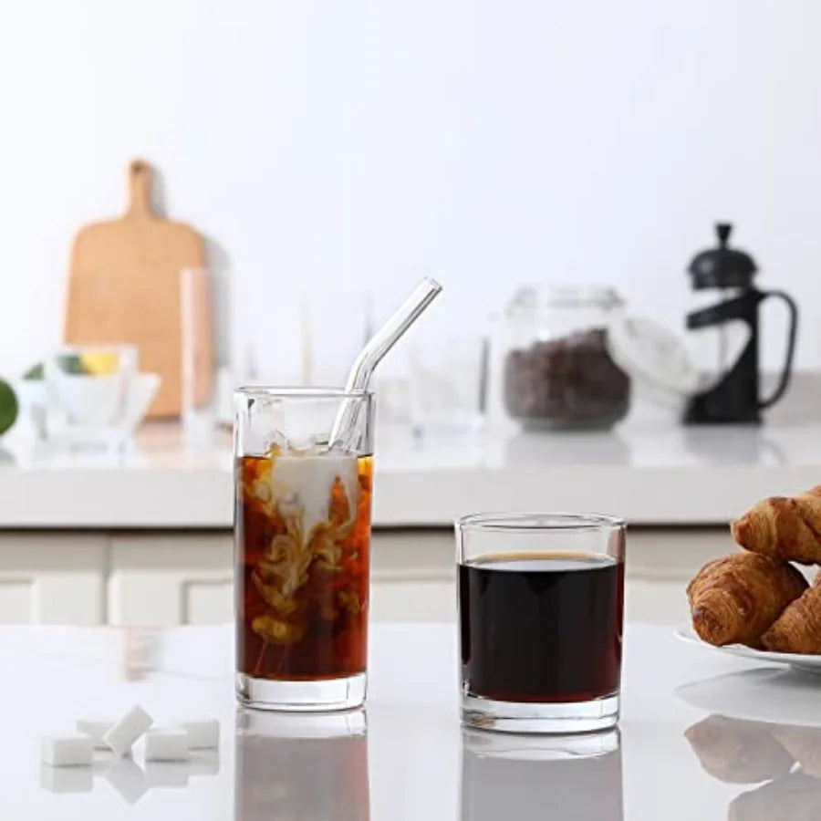 12 Pack Glass Cups with Glass Straws
